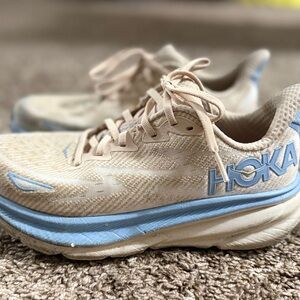 Hoka Women's Beige and Light Blue Athletic Shoes